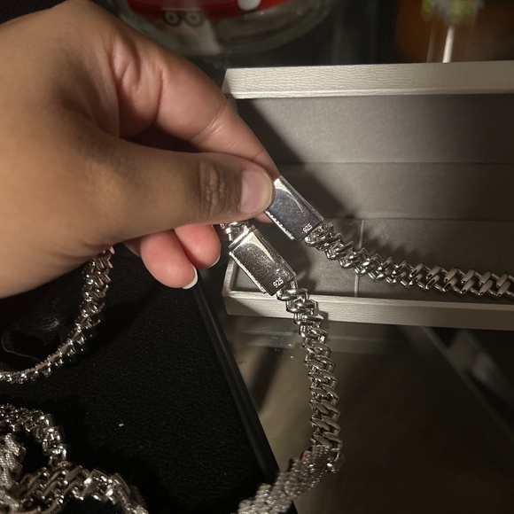 925 Silver two rows iced out hip hop VVS Moissanite Diamond Cuban link chain - Picture 6 of 6